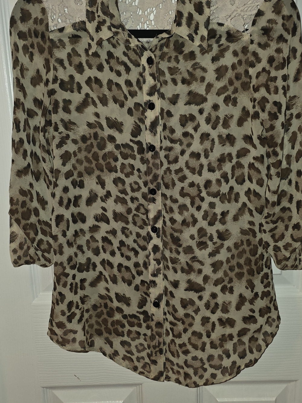 Iz Byer Brown Taupe Leopard Print Button-Down Blouse